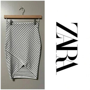 Zara Asymmetrical Fitted Stripe Pencil Skirt
